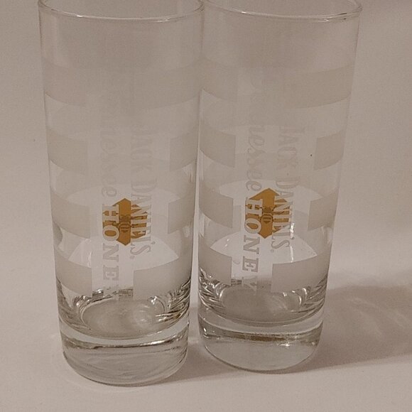 VTG Jack Daniels Tennessee Honey Bee High Ball Whiskey Glass Frosted Stripe 2 - Picture 2 of 4